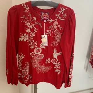 NWT Johnny was VALENTINA long sleeve embroidered tee